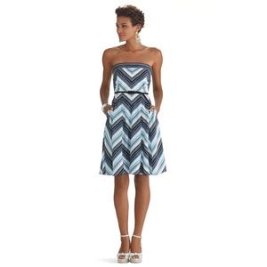 👉🏼NWOT👈🏼 WHBM Strapless Striped Fit & Flare Dress Size: 10